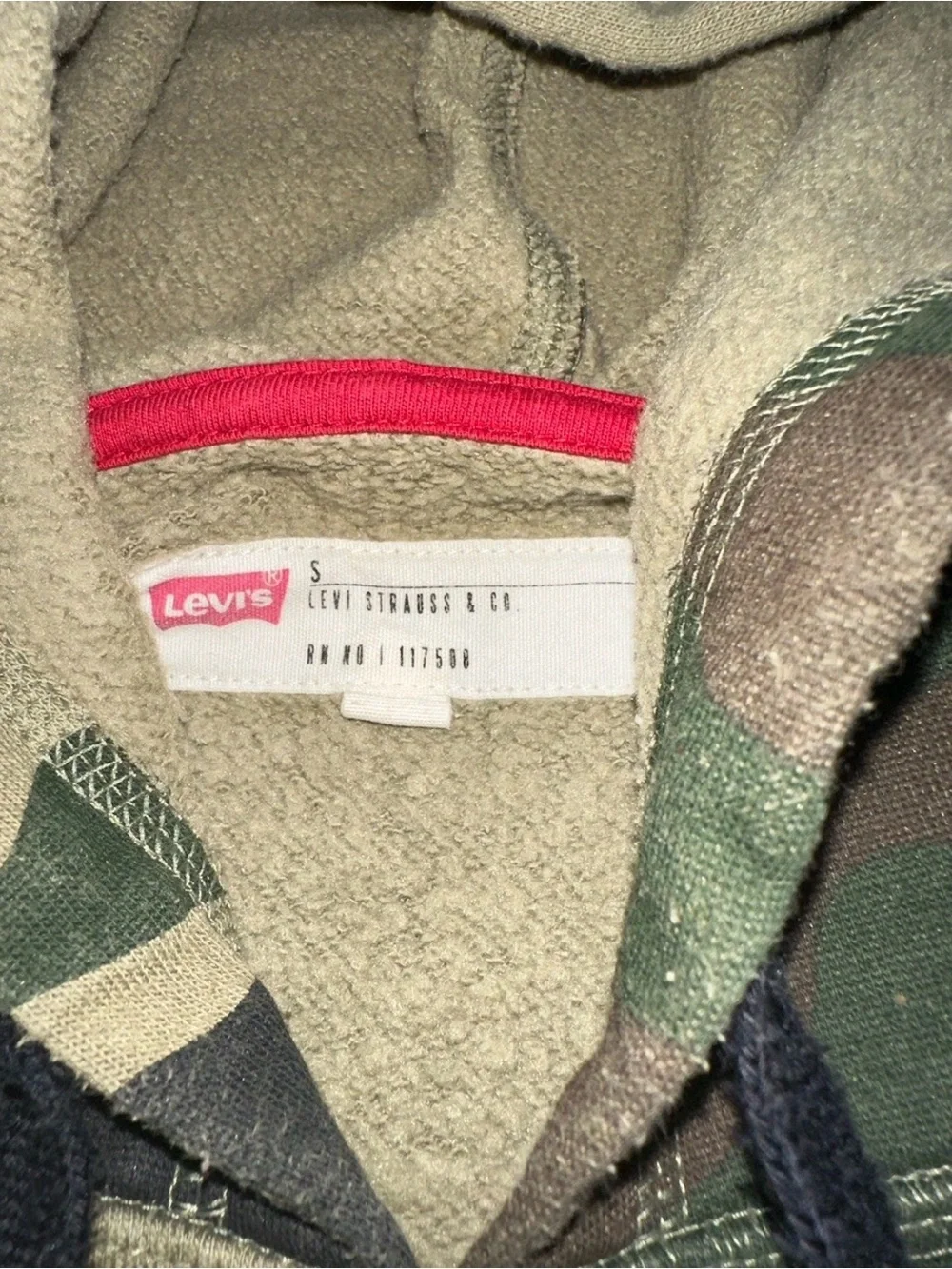 Levis Mens Camo Pullover Hoody Size Small S Logo Red Green